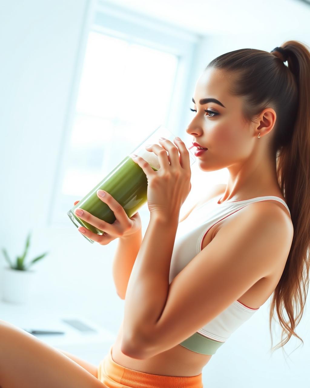Client fueling with a fresh green smoothie